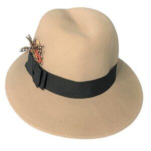 Adolfo Women's Fedora Tan with Feather